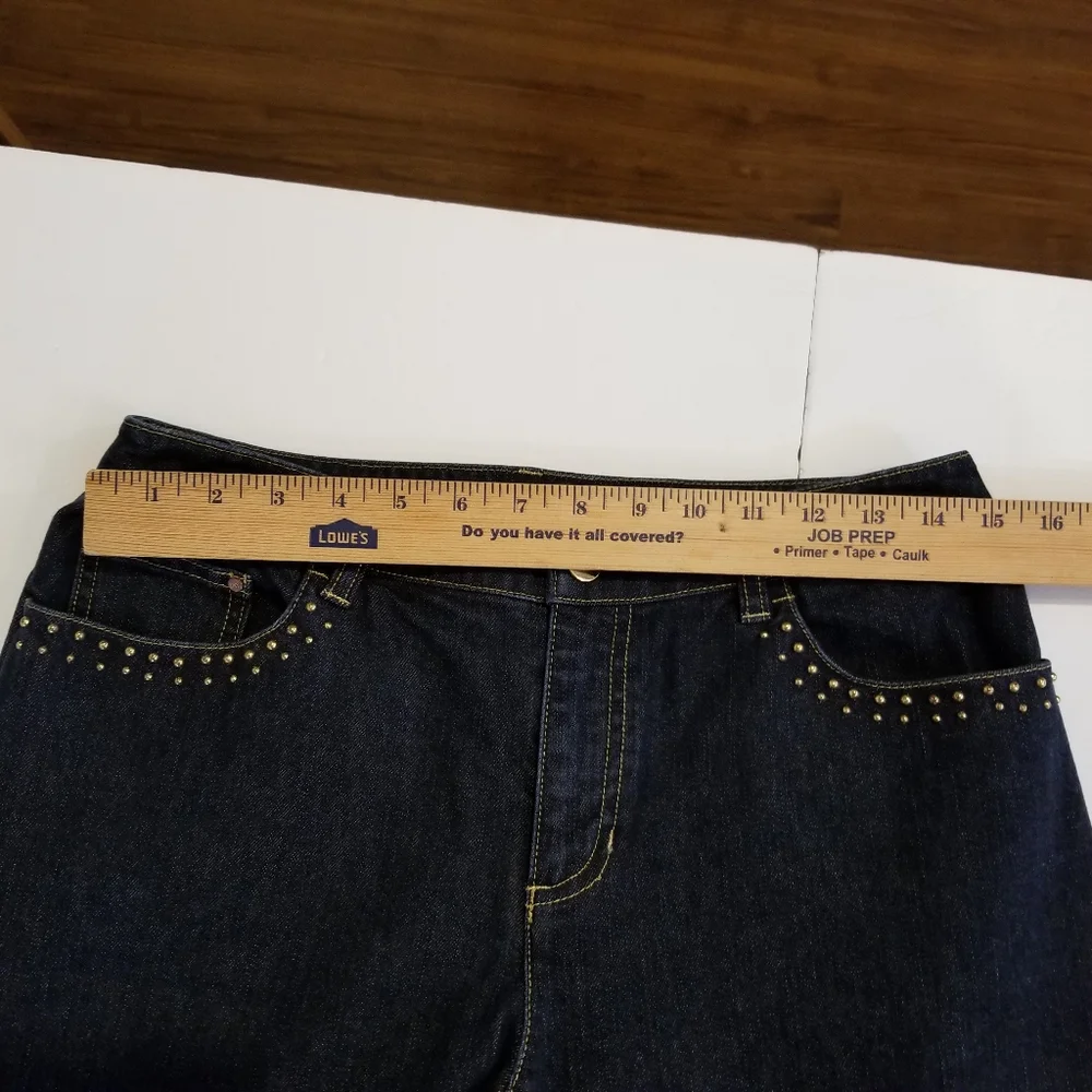 Jones New York Jeans Women's 6 Blue Bootcut Mid Rise Dark Wash Beaded Stretch